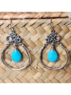 BOHEMIAN BlueTribal Earrings Simulated Turquoise  Spiral Swirl